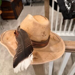 Brown Leather Band Cowboy Hat with Feather
